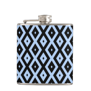 Bleek blauw en zwart diamantpatroon heupfles