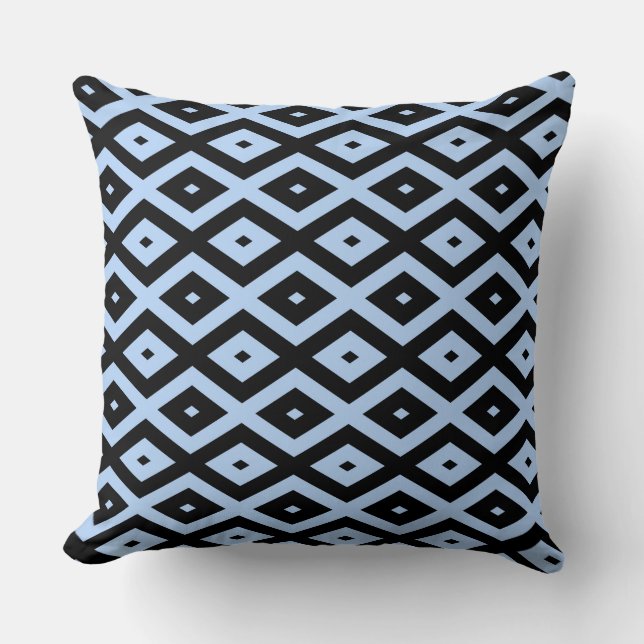 Bleek blauw en zwart diamantpatroon kussen (Voorkant)