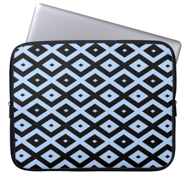 Bleek blauw en zwart diamantpatroon laptop sleeve (Voorkant)