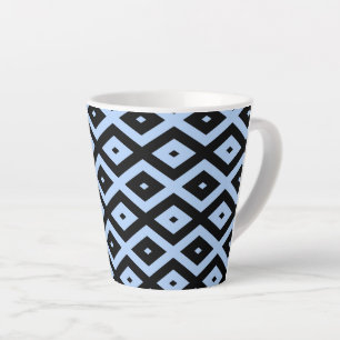 Bleek blauw en zwart diamantpatroon latte mok