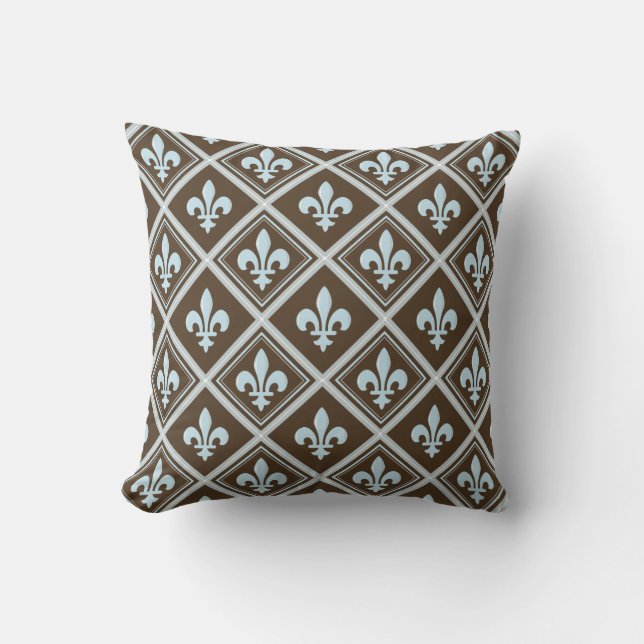 bleek blauw, fleur de lis, royal, tartan, brown,pa kussen (Voorkant)