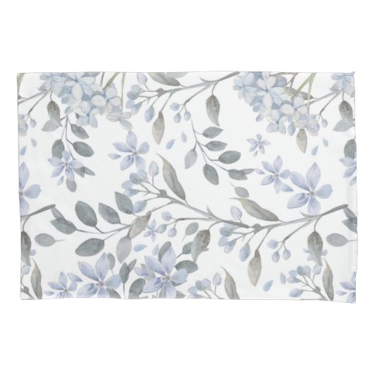 Bleek Blauw Floral Standaard Pillowcase Kussensloop (Voorkant)