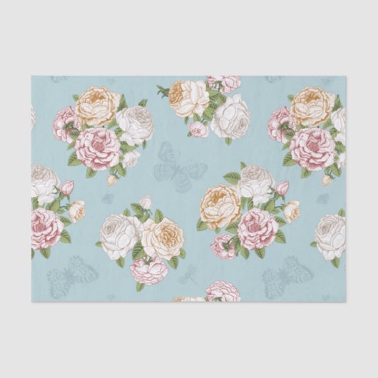 bleek blauw, , floreel, vlinder, Victoriaans, scha Tissuepapier (Voorkant)