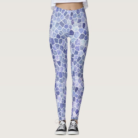 Bleek blauw gebloed patchwork Terrazo Pattern Leggings (Voorkant)