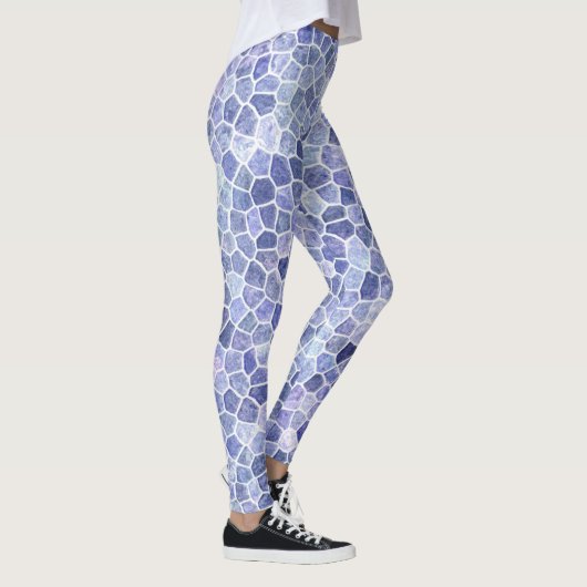 Bleek blauw gebloed patchwork Terrazo Pattern Leggings (Rechts)