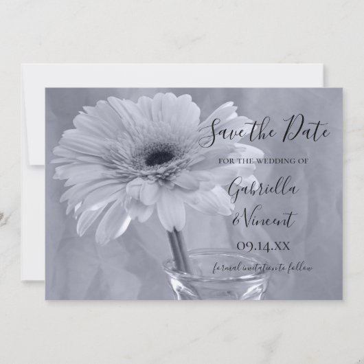 Bleek blauw getinte Daisy Wedding sparen de Datum Save The Date (Voorkant)