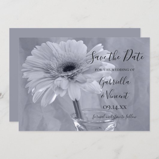 Bleek blauw getinte Daisy Wedding sparen de Datum Save The Date (Voorkant / Achterkant)