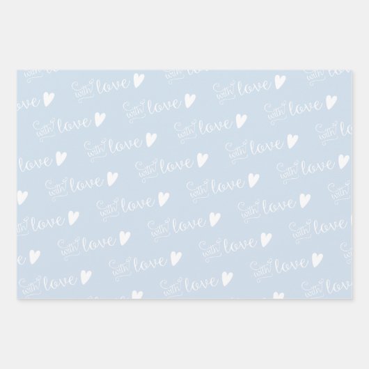 Bleek blauw gevleid met liefde inpakpapier vel (Voorkant)