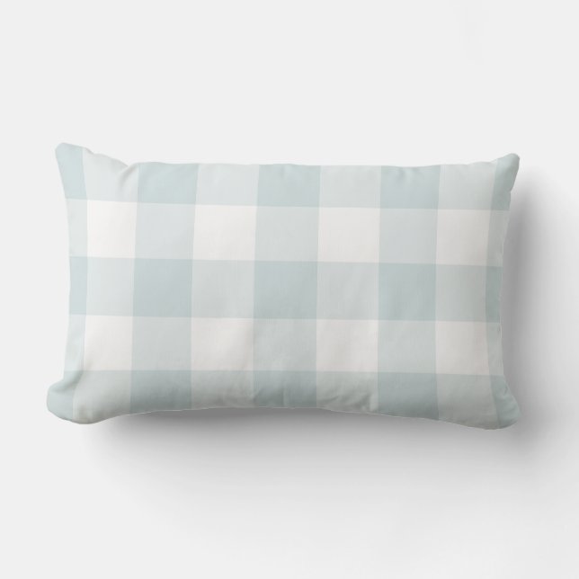 Bleek blauw Gingham Patroon Gecontkered Buitenkussen (Voorkant)