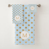 Bleek Blauw gouden stipmonogram badkamer Bad Handdoek (Insitu)