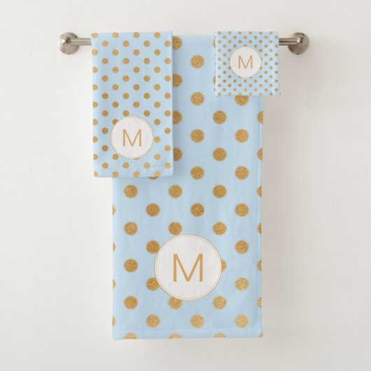 Bleek Blauw gouden stipmonogram badkamer Bad Handdoek (Insitu)