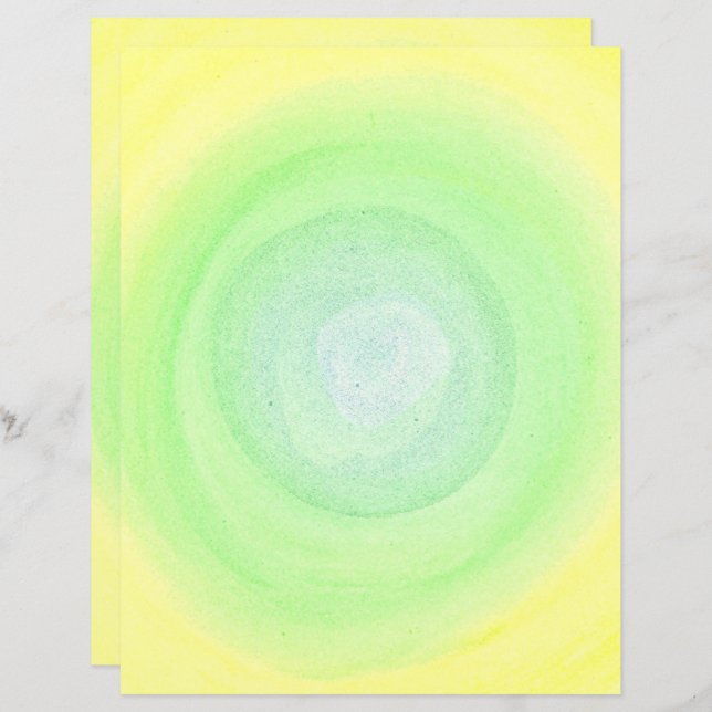 Bleek Blauw Groen Bol op Gele Waterverf, Document (Voorkant / Achterkant)