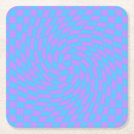 Bleek blauw & lavendel Waved geruit patroon Kartonnen Onderzetters