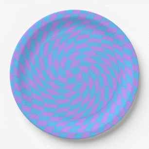 Bleek blauw & lavendel Waved geruit patroon Papieren Bordje