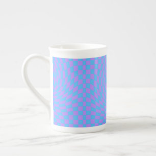Bleek blauw & lavendel Waved geruit patroon Porselein Kop