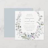 Bleek Blauw Lila Wildflower Wreatding Wedding Invi Bedankkaart (Voorkant / Achterkant)