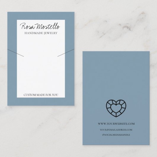 Bleek blauw Manuscript Artisan Ketting Vertoning v Visitekaartje (Voorkant / Achterkant)