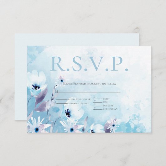 Bleek blauw menu Anemone Flowers Keuze RSVP (Voorkant / Achterkant)