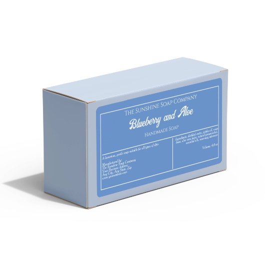 Bleek blauw met witte tekst zeep cosmetica potje l etiket