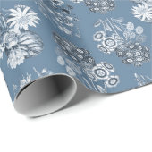 Bleek Blauw Monochroom Bloemen Wrapping Papier (Rol Hoek)