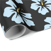 Bleek blauw op Black Hibiscus Cadeaupapier (Rol Hoek)