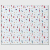 Bleek blauw rood gele patroon cadeaupapier (Vlak)