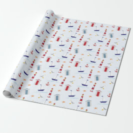Bleek blauw rood gele patroon cadeaupapier