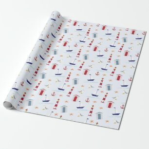 Bleek blauw rood gele patroon cadeaupapier