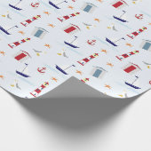Bleek blauw rood gele patroon cadeaupapier (Hoek)