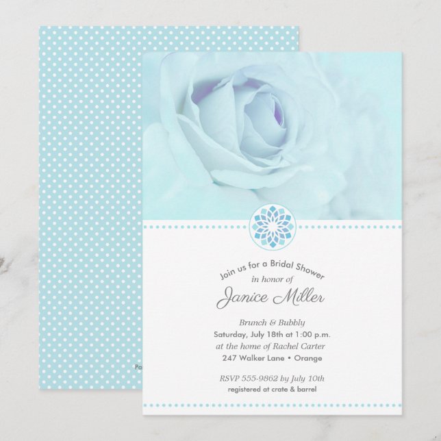 Bleek blauw Roos Floral Bridal Shower Invitations (Voorkant / Achterkant)