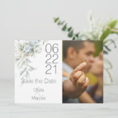 Bleek Blauw Roos Waterverf Foto Opslaan Datum Save The Date (Staand voorkant)