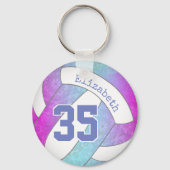 bleek blauw, roze, gepersonaliseerd girale volleyb sleutelhanger (Voorkant)