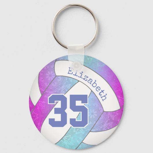 bleek blauw, roze, gepersonaliseerd girale volleyb sleutelhanger (Voorkant)