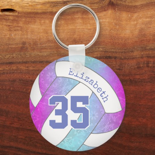 bleek blauw, roze, gepersonaliseerd girale volleyb sleutelhanger (Voorkant)