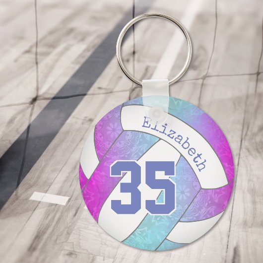 bleek blauw, roze, gepersonaliseerd girale volleyb sleutelhanger