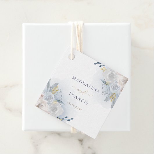 bleek blauw rozen bruiloft bedankjes labels (In situ)