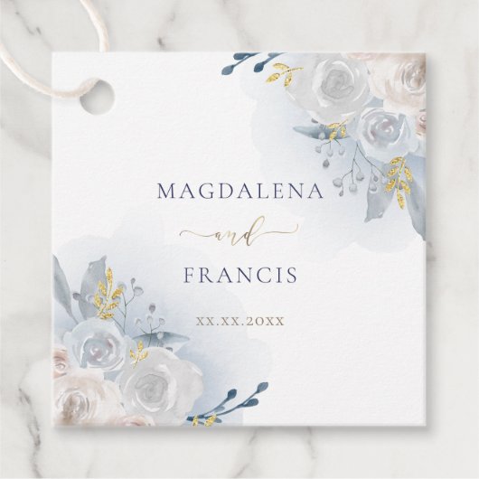 bleek blauw rozen bruiloft bedankjes labels (Voorkant)