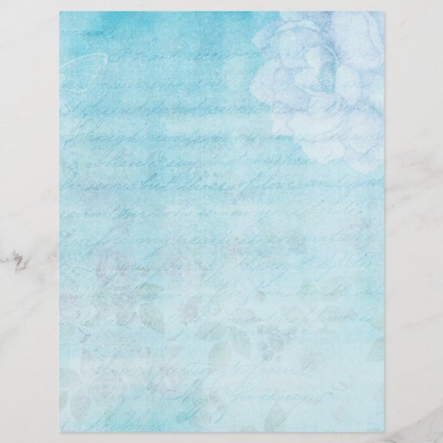 Bleek Blauw Shabby Floral Scrapbook Paper (Voorkant)