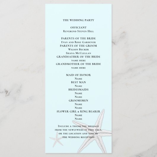 Bleek-blauw-strand-strand-staartprogramma voor Sta Programmakaart (Achterkant)