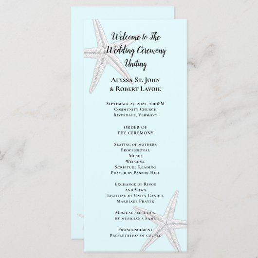 Bleek-blauw-strand-strand-staartprogramma voor Sta Programmakaart (Voorkant / Achterkant)