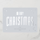 Bleek Blauw Vrolijk Kerstfeest Retro Sterren Foto Folie Feestdagenkaart (Voorkant)