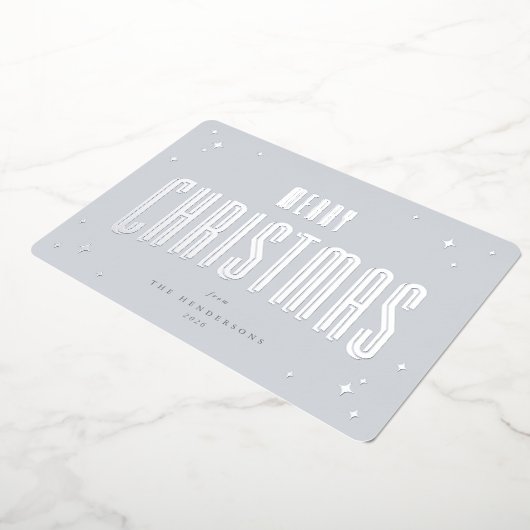 Bleek Blauw Vrolijk Kerstfeest Retro Sterren Foto Folie Feestdagenkaart (Gedraaid)