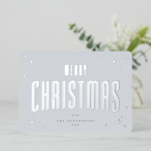 Bleek Blauw Vrolijk Kerstfeest Retro Sterren Foto Folie Feestdagenkaart (Staand Voorkant)