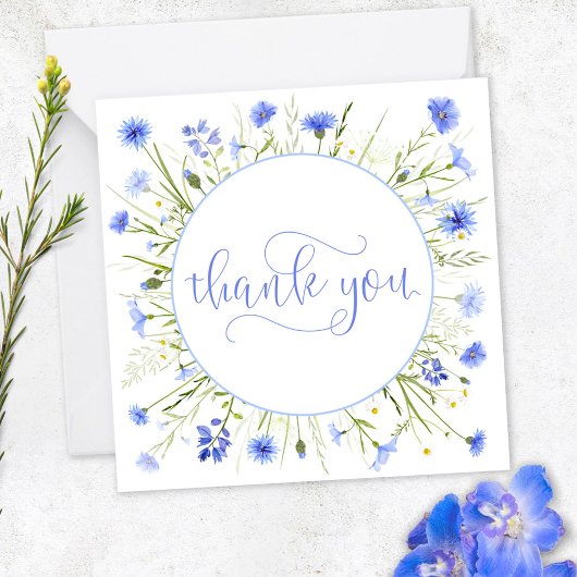 Bleek blauw Wildflower dank u  script lettertype Notitiekaartje