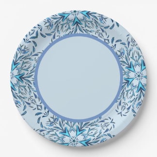 Bleek blauw wintersneeuwvlokken Bord