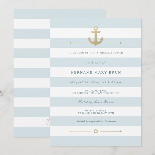 Bleek blauw wit gestreept nautisch Vrijgezellenfee Kaart (Voorkant / Achterkant)