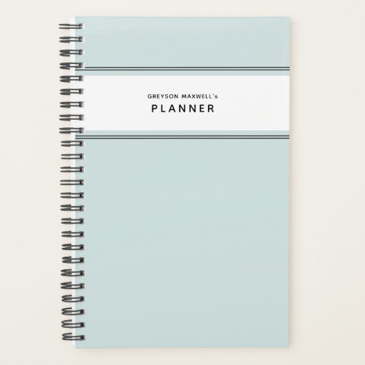 Bleek Blauw Zwart-Wit Minimal Eenvoudige Planner (Voorkant)