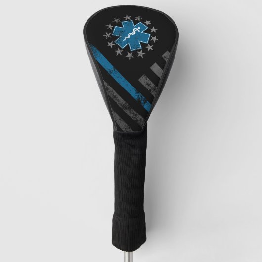 Bleek Blauwe Lijn EMT Betsy Ross Amerikaanse Vlag Golfheadcover (Voorkant)