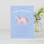 Bleek Blauwe Pastel Regenboog Unicorn Birthday Kaart (Staand voorkant)