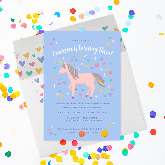 Bleek Blauwe Pastel Regenboog Unicorn Birthday Kaart